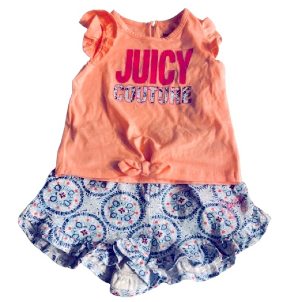 Juicy Couture Coral Orange Tie Top and Patterned Shorts 2 Piece Set NWT
